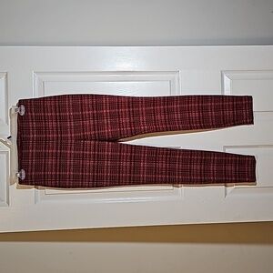 Guess Red Blue Sparkle Plaid Pull On Pants Leggings Size S